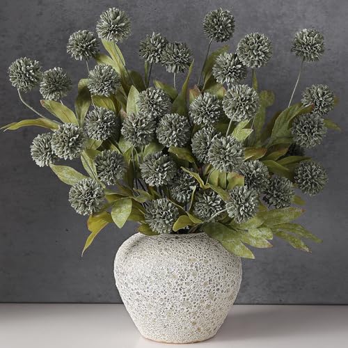 VIERENA 6 Pcs Faux Silk Pompon Mum Artificial Flowers for Vase -27", Bulk Fake Chrysanth Branches with Stems for DIY Bouquet Centerpieces Wedding Fillers Arrangements Shower Decorations (Dark Gray) - color: Dark Gray