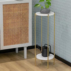 Gold Plant Stand Indoor Tall - 2 Tier White Marble Top Side Table, 29.5 Inch Modern Round Metal End Table for Living Room Corner, Small Bedside Tables for Entryway & Bedroom (11x11, Gold)