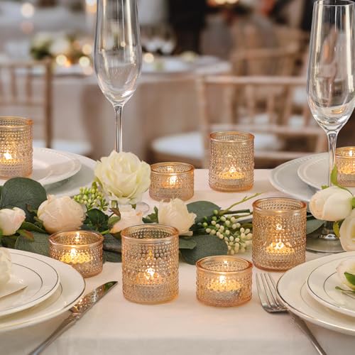 NITIME 24pcs Gold Assorted Votive Candle Holders, Polka Dot Tea Light Candle Holder Glass for Wedding Centerpieces, Gold Candle Holder for Table Centerpiece, Party, Holiday and Home Decor - color: Gold