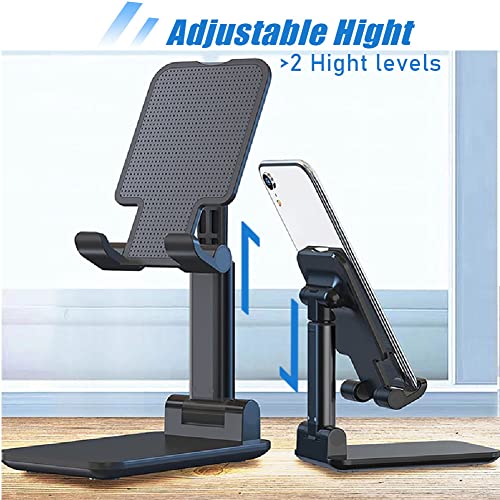 Phone Stand for Desk, 2 Pack MT-6 Desk Cellphone Holder for Office Universal Smart Foldable & Height Adjustable Compatible Under 8” Device, Black - color: Black
