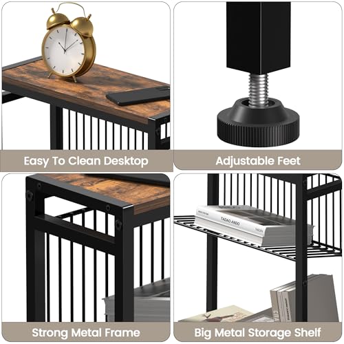 Small Side Table for Small Space, 3-Tier Narrow End Table with Magazine Holder,Slim Nightstand, Skinny Snack Couch Table in Living Room, Bedroom Study and Balcony (Rustic Brown &Black) - color: Rustic Brown