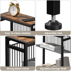 Small Side Table Set of 2 for Small Space, 3-Tier Narrow End Table with Magazine Holder, Slim Nightstand, Skinny Snack Couch Table in Living Room, Bedroom and Balcony (Rustic Brown &Black) - color: Rustic Brown-2pcs