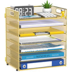 7 Tier Paper Organizer - Mesh Desktop File Holder with Handles for Office School Desk (Gold) - color: Gold