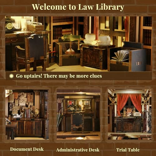 MiniCity DIY Book Nook Kit for Adults, 3D Wooden Puzzle Bookend Bookshelf Insert Decor with LED Light and Dust Cover (Law Library) - style: Law Library