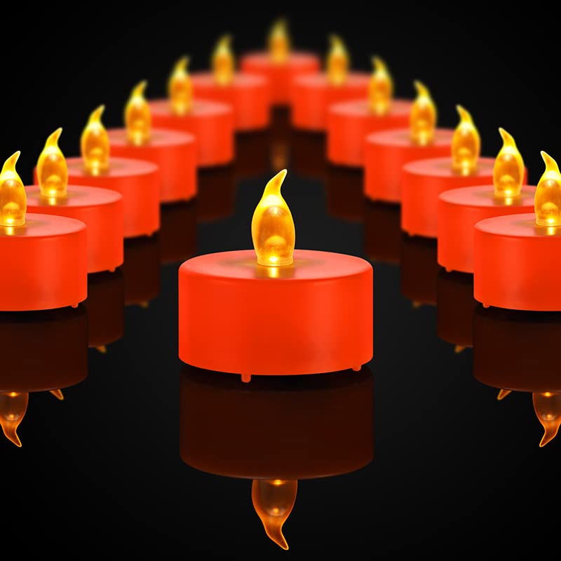 Battery Operated LED Tea Lights: 24PACK Flameless Electric Votive Candles Lamp Realistic and Bright Flickering Holiday Gift Long Lasting 150Hours for Seasonal & Festival Celebration Orange - color: Orange, size: 24pack