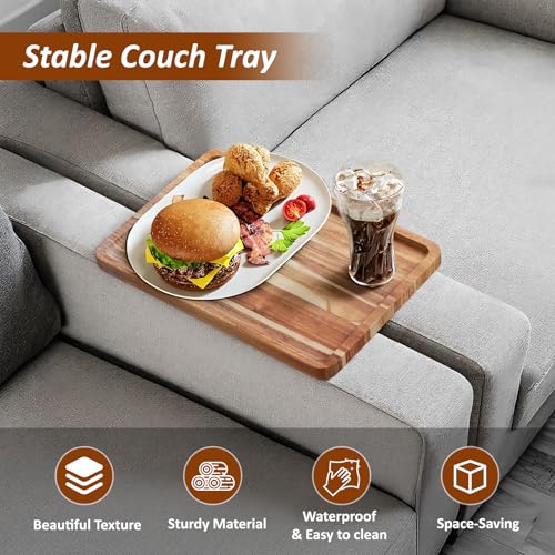 Acacia Wood Couch Tray, Folding sofa Table Insert for Middle Portable Couch Armrest Trays Perfect for Drinks, Snacks, Phone, Remote Control,14.96x10.23-inch (Rectangle) - color: Rectangle