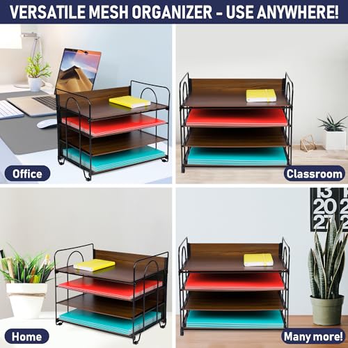4-Tier Office Organizer, Desk File Organizer with Wood Patterned Shelves, Office Supplies Desktop Organization for Storage of Paper, Bills, Letters, Multi-Functional Desk Organization and Accessories - color: Wood