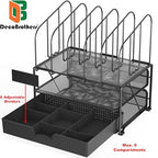 Deco Brothers Mesh Desk Organizer with Double Tray, 5 Upright Sections and Sliding Drawer, Black - color: Black