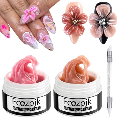 Fcozpjk Solid Builder Nail Gel, Nude Pink & Skin Color, Non-Sticky Hard Gel for Nails, 3D Sculpting, Extension, Salon Supplies - color: 02-03