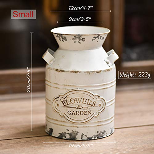 Rustic Metal Flower Vase, Shabby Chic Vintage Farmhouse Jug Vase,Galvanized Milk Can with Handle for Home Decoration - color: Flower-milk Can