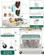 AHOWPD Grid Wall Panels Display Cart - Rolling Heavy Duty Metal Wire Grid Wall Display Stand Rack with 10 Hooks & 10 S Hooks for Craft Shows, Retail Art Fair and Flea Market (White Cart, 1 pc) - color: White Cart