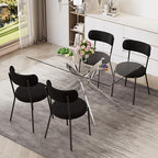 51'' Modern Glass Dining Table for 4, Rectangular Tempered Table Top Silver Base with 4 Minimalism Black Boucle Dining Chairs, 5 Piece Dining Room Table Set, Easy Assemble - color: Silver+black Chairs, size: 51'' + 4 Chairs