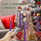 Purple Flameless Taper Candles with 3D Wick, 9.6" Real Wax LED Candles with Remote, 3 Pack Flickering Candlesticks Battery Operated, Classic Tall Taper Candle for Home, Wedding, Party - color: Purple