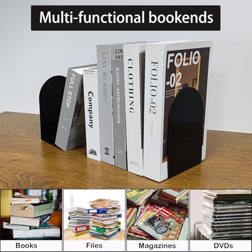 MerryNine Metal Book Ends, 4 Pack Black Bookends for Shelves, Book Holder for Heavy Books, Book End for Kids Books, Decoration Bookend for Home Office - color: Black