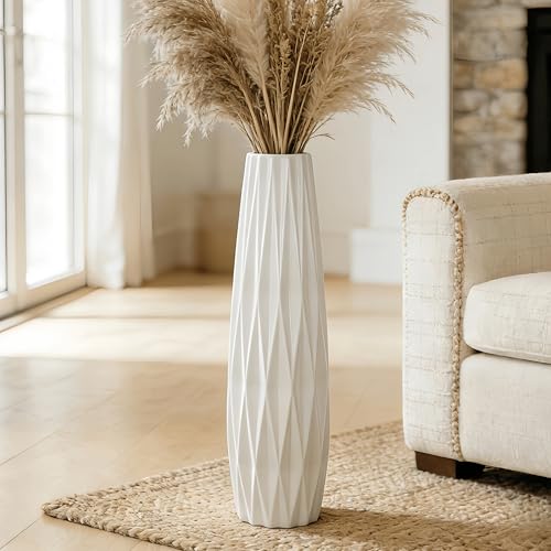 Ceramic White Tall Floor Vase, 24" Large Vase, Decorative Flower Vases for Pampas Grass Modern Home Decor Living Room Office Bedroom Kitchen Wedding Centerpieces Farmhouse Décor - color: Ten Stripes, size: Height-24 Inch