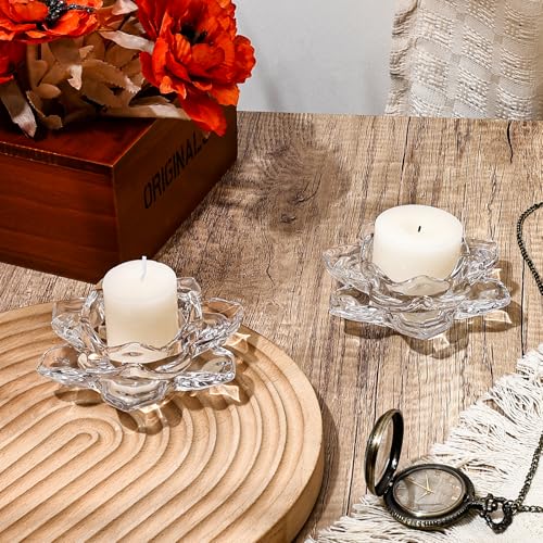 Koythin Glass Candle Holder, Minimalist Taper Candlestick Holders for Pillar Candles, Lotus Tea Candle Stand for Table Centerpieces, Aesthetics Home Decor for Wedding Party Dinner (Set of 1)