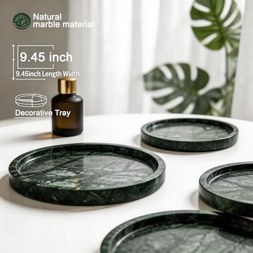 Natural Marble Tray, 9.45" x 0.99" Round Marble Vanity Tray, Marble Ring Dish for Bathroom, Jewelry Tray, Coffee Table,Sink Storage Holder Organizer, Bedside Table,Home Decor,Green (NS055) - color: Green