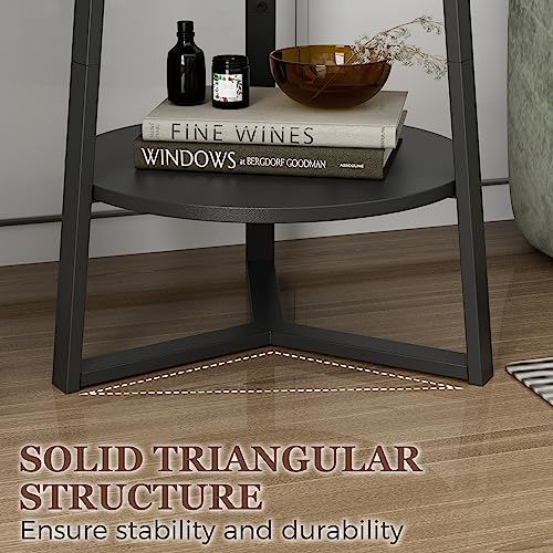 Gadroad Round End Table with Storage Shelf, 2 Tier Farmhouse Side Table Nightstand for Living Room, Bedroom, Wood Tabletop & Black Metal Frame, Black 15.7 * 15.7 * 23.0inches - color: Black, style: No Charging Station