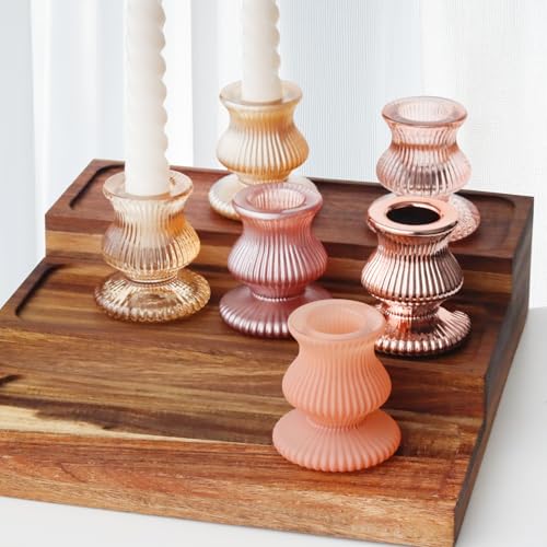 WDHODEC Pink Gold Candlestick Holders 12PCS Glass Taper Candle Holders for Table Centerpiece Colorful Candle Sticks for Spring Wedding, Party and Festival Decoration - color: Pink&gold