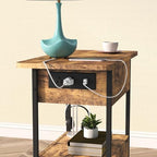 SOOWERY End Table with Charging Station, Narrow Side Table with Flip Top Cabinet and Fabric Drawer, Nightstand Bedside Tables for Small Spaces, Bedroom, Living Room, Rustic Brown - color: Rustic Brown