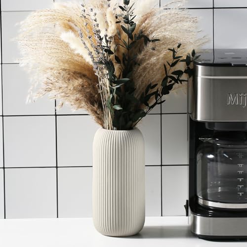 Bohemian Beige Ceramic Vase - for Pampas Grass, Mantel, Bookshelf, Entryway and Living Room Decor (Beige, 8in-Pill) - color: Beige, size: 8in-Pill