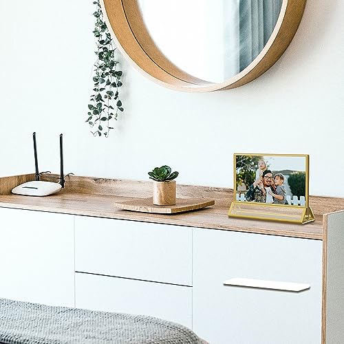 Acrylic Sign Holders Golden Border 8 Pack 6x4 Wedding Table Number Frames Double Sided Table Menu Stands with Horizontal Stand, Photos and Art Display