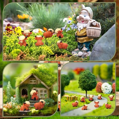 Suzile 50 Pcs Mini Resin Highland Cow Figurines Bulk Mini Cow Figurines Cute Resin Miniature Sculpture Ornament Highland Cows Gifts for Landscape Office Garden Desk Party Tabletop Decor