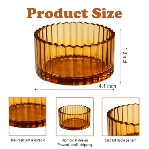 Glass Candle Holder Dish – Amber Glass Candle Holder with Striped Design for Home Decor,Snack Jewelry Holde Dish Accessories Updated Style Brown - color: Brown
