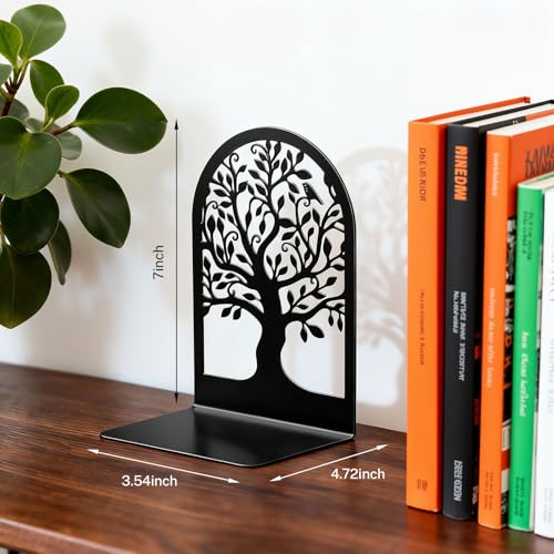 HappyHapi Decorative Bookends for Shelves, 7 Pair Metal Book Ends for Heavy Books, Black Book Stopper for Home Office Library, 6.9" x 4.7" x 3.5"（14 Pcs）