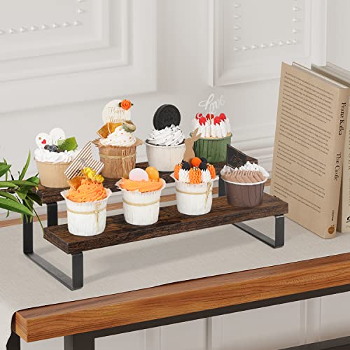 YINMIT Wooden Display Riser Stand, Tiered Perfume and Cologne Organizer Stand, 2 Tier Spice Rack Organizer, Rustic Display Shelf for Candles (2 Tier) - color: 2 Tier,Brown
