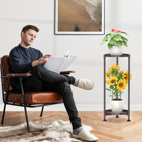KMOTASUO 2 Tier Plant Stand Indoor for Large Tall Heavy Duty Planter, Multiple Sturdy Metal Flower Corner Rack for Narrow House Floor, Iron Vertical Level Round Orchi Holder Organizer, Bronze - color: Bronze, size: 2 Tier