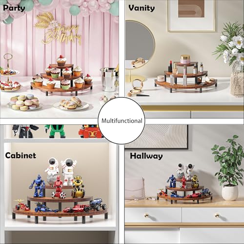 3 Tier Risers Display Stand,Wooden Cupcake Holder Stand,Rustic Cologne and Perfume Organizer for Women,Dessert Table Display Set for Party (Brown) - color: Brown