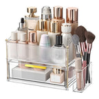 INVSSENE Stackable Makeup Organizer Countertop, Storage Perfume Skincare Cosmetic Lipstick Face Mask Makeup Brush Palettes, Ideal for Vanity Bathroom Counter - color: 3514 Clear