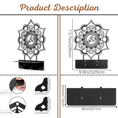 Om Mandala Metal Candle Holder 1 Pack, Black Metal Candlestick Holders, Candle Wall Holder, Spiritual Zen Wall Decor, Meditation Decor for Living Room, Dining Room, Yoga Room