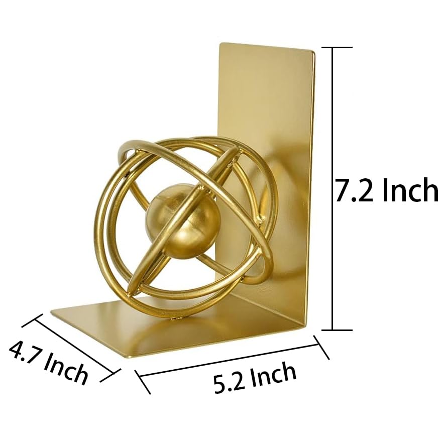 Gold Metal Bookends Set of 2, Heavy Duty Book Ends for Heavy Books, Unique Modern Geometric Ball Round Style Decorative Book Holders for Shelves Office Home Accent Decor，1 Pair/2Pieces