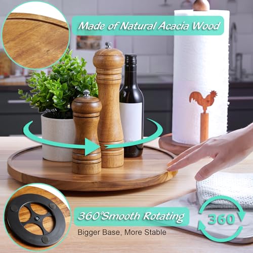 12" Acacia Wood Lazy Susan Turntable Organizer, Lazy Susan for Table Top Cabinet Dining Pantry Countertop Cupboard Organization, Decorative Tray for Kitchen Bathroom Decor Coffee Bar Accessories - color: Acacia, size: 12" with Low Rim