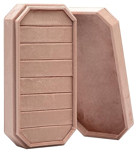Velvet Ring Organizer Display Tray Jewelry Box Earring Holder Case for Wedding Birthday Christmas Day (Blush Peach) - color: Blush Peach