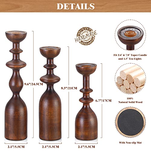 HOWSILAY Candle Holder Wood Candle Holders for Table Centerpiece Candlestick Holders Modern Farmhouse Decor Candlesticks fits 3/4" or 7/8" Taper Candle and Dia 1.5" Led Tea Lights or Pillar Candles - color: Brown
