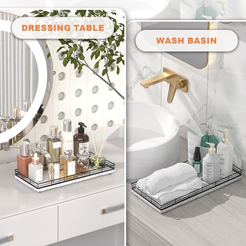 Bathroom Toilet Tank Tray, 13" Wood Toilet Paper Storage Basket Tray Back of Toilet Basket Organizer,Vanity Tray for Perfume Makeup Candle Decor, Black & Farmhouse White - color: Black & Farmhouse White, size: 13" x 6.5" x 1.5"
