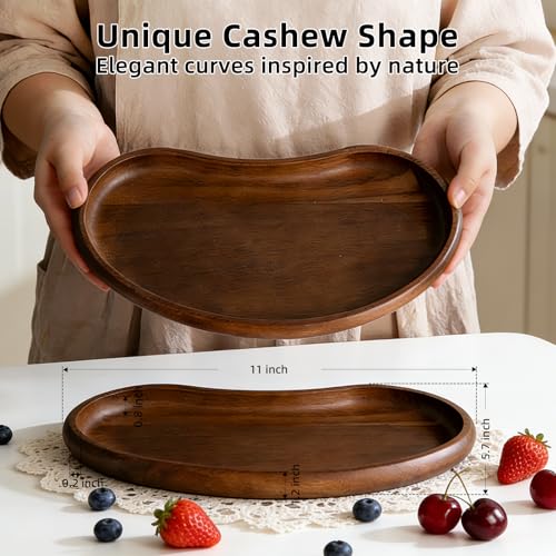Acacia Wood Serving Tray – Premium Craftsmanship Decorative Tray Irregular Handmade Catchall Plate for Keys, Snacks, Coffee Table Décor & Entryway Organization-10.9 * 5.7 * 1.18 inches - style: Style 2