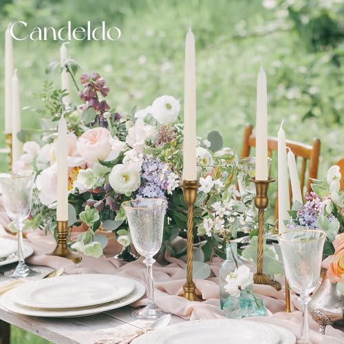 Candeldo Gold Candlestick Candle Holders: Tall Taper Candles Stick Holder Wedding Decor Set of 10 Dinning Table Centerpiece Vintage Metal Candle Stand - color: Vintage Gold