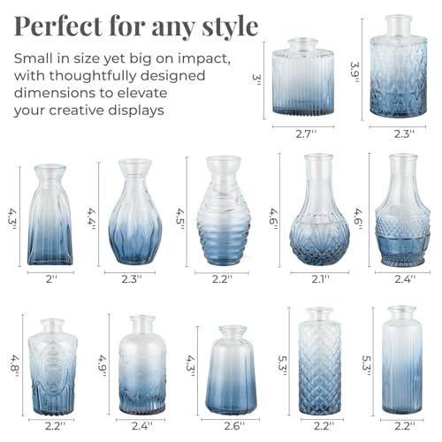 12 Pack Bud Vase in Bulk - BEAHOT Blue Flower Vases for Wedding Decorations, Glass Vase for Table Decorations, Small Vase for Home, Mother's Day, Centerpieces, Party, Office (Blue) - color: Blue