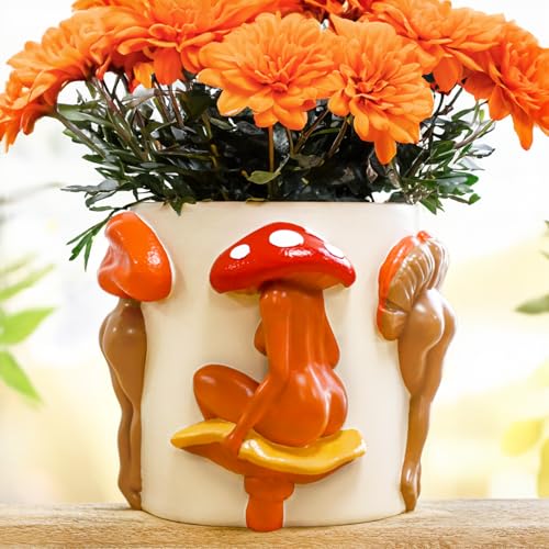 GUGUGO Mushroom Lady Body Plant Pots, Quirky Unique Cute Planters and Boho Funky Eclectic Home Decor, Mushroom Butt Flower Pots, Indoor Succulent Planter, Modern Aesthetic for Decorating, White Back - color: White Back, size: 5Inch