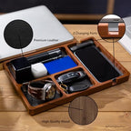 Shinpuru Wooden Valet Tray for Men, Nightstand Organizer with Leather Inlay, EDC Essentials Catchall Tray for Keys, Phone, Wallet, Watch, Earbuds - Bedside Desk Entryway Tray (Wood) - color: Brown