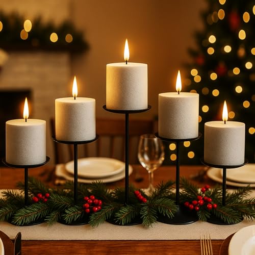 Smtyle Candle Holders for Pillar Candles - Matte Black Christmas Decorations Indoor, Perfect Centerpieces for Tables, Elegant Gift for Home Decorator & Minimalist - color: Black-p5