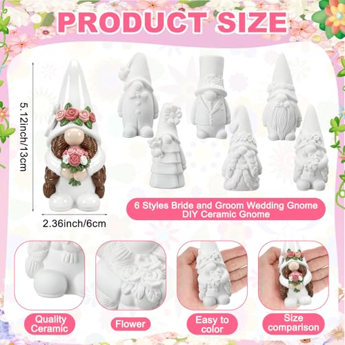 Arrowbash 6 Pcs Wedding Ceramics to Draw Ready to Paint Your Own Gnome Statues 5.12 Mr and Mrs Paintable Figurines DIY White Ceramics Plaster Crafts Kit with Brush Palette - style: Wedding