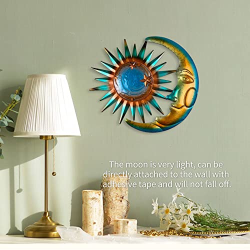LIFFY Sun Metal Outdoor Wall Decor - 3D Sun Moon Metal Wall Sculpture - Hanging Decoration Gift Ideal for Celestial Decor Home Accent, Bedroom, Garden, Patio, Farmhouse - Lively and Vibrant - color: Sun and Moon