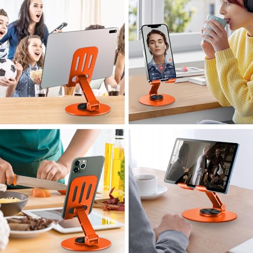 Universal Metal Cell Phone Stand, Multi-Angel Adjustable 360° Rotation Non-Slip Metal Phone Stand Compatible with iPhone 17 16 Pro Max and All Smartphones (Orange) - color: Orange
