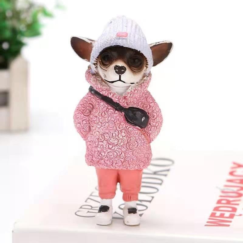 Cute Resin Backpack Dog Crafts Living Room Desktop Decorations,Handmade Casual Small Resin Animal Statue Ornament Home Decor Light Pink - color: Light Pink