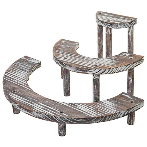 MyGift 3 Tier Rustic Dessert Stand, Torched Wood Semicircle Cupcake Display Risers - color: Torched Brown